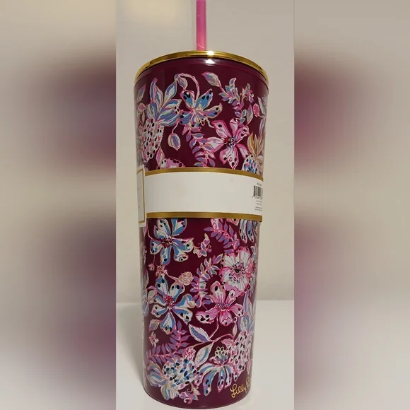 NWT Lilly Pulitzer Floral Tumbler With Straw - Picture 3 of 12
